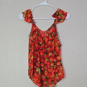 Anthropologie Red Strawberry Print Blouse
